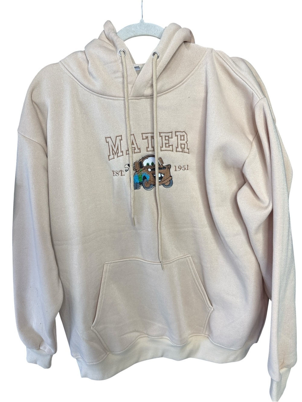 Cute Thread Mater Embroidered Hoodie - Light Beige Casual Pullover Sweater